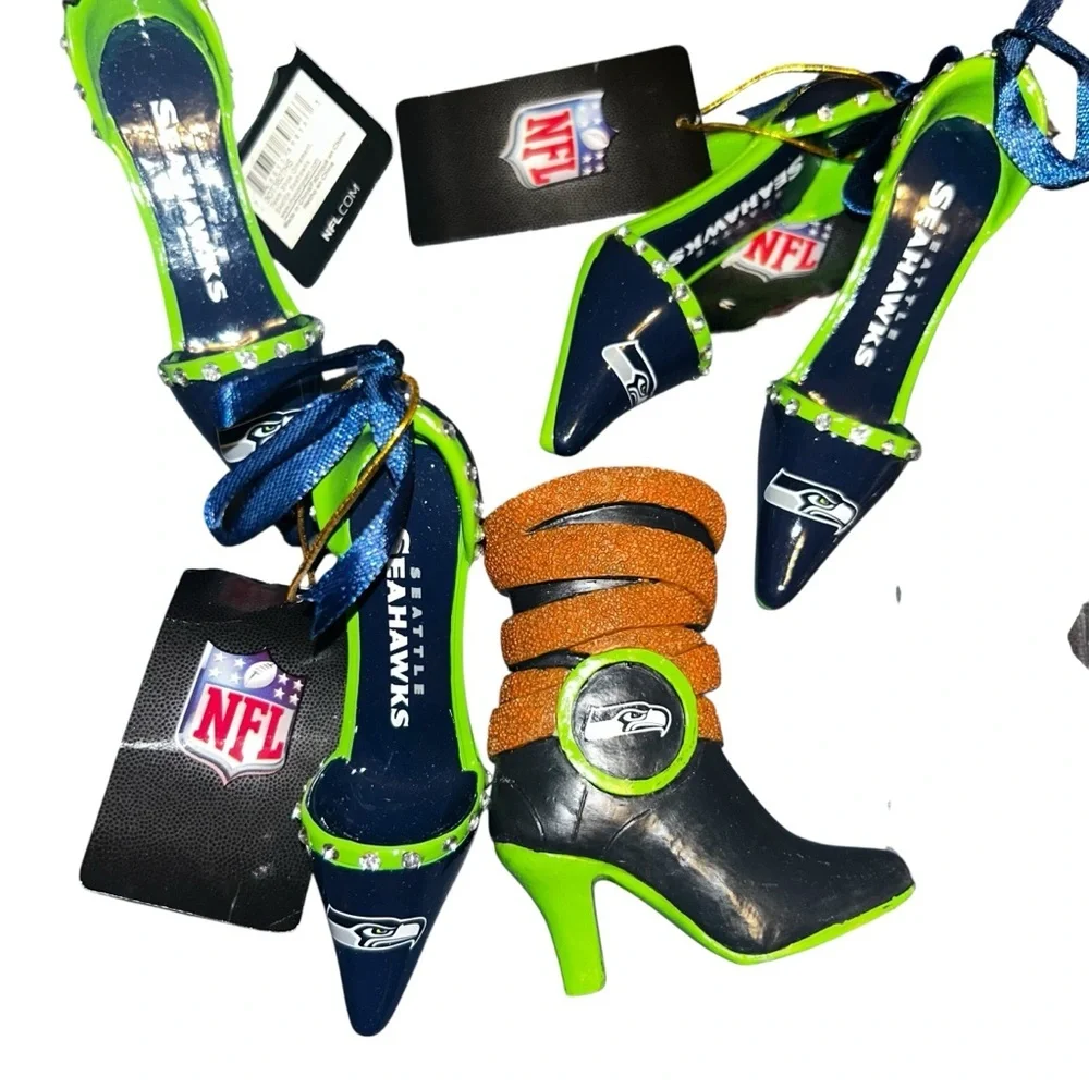 Nfl Seattle Seahawks lot of 7 Christmas ornaments high heels, jersey,spinner
